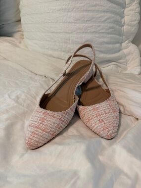 BCBGeneration Pink and White Tweed Pointed Slingback Flats